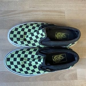 Vans Checkerboard Lime Green and Black Slip On Shoes 5 Youth